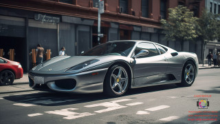 ein silbener Ferrari steht am Straßenrand