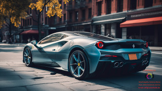 ein silbener Ferrari steht am Straßenrand