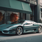 ein silbener Ferrari steht am Straßenrand